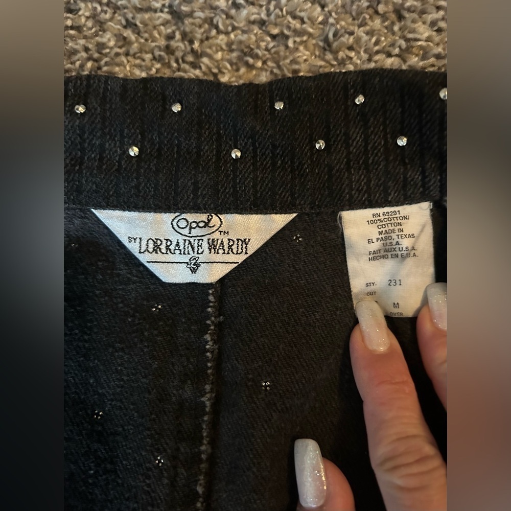 5/$25 Vintage Opal by Lorraine Wardy black pinstriped denim jacket size medium - Picture 10 of 13